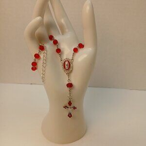 Red Crystal and Enamel - Rosary for Rearview Mirror - Mini Rosary